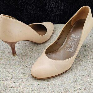 Salvatore Ferragamo Women Shoes Sandal Heel Pump Beige Leather Made Italy 5.5